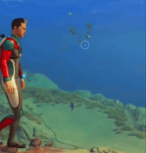 A Man In A Wet Suit Is Walking In The Water With The Word Pioneer Written On The Bottom GIF