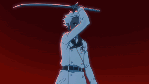 A Man In A White Coat Holds A Sword GIF