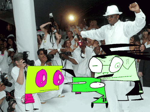 A Man In A White Hat Is Standing In Front Of A Crowd Of People GIF