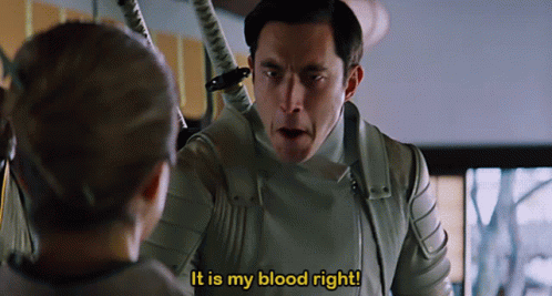 A Man In A White Jacket Is Talking To A Woman And Says " It Is My Blood Right " GIF