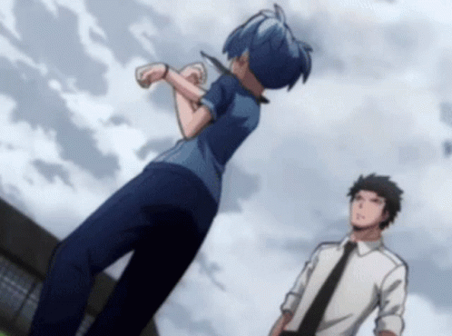 A Man In A White Shirt And Black Tie Is Standing Next To A Boy In A Blue Shirt GIF