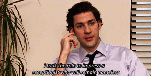 A Man In A White Shirt And Black Tie Says I Took The Role To Impress A Receptionist Who Will Remain Nameless .. GIF