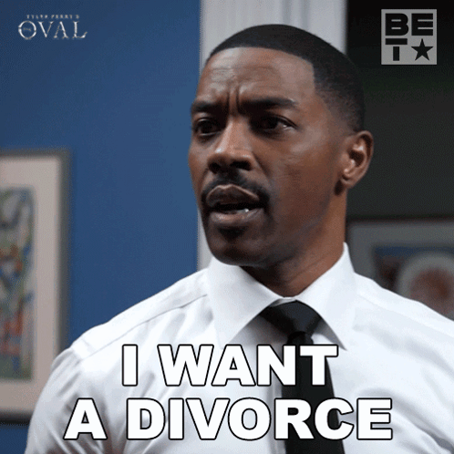 A Man In A White Shirt And Black Tie Says " I Want A Divorce " GIF
