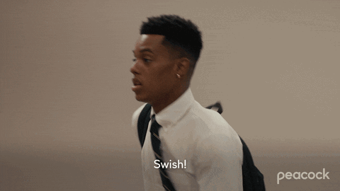 A Man In A White Shirt And Black Tie Says Swish GIF