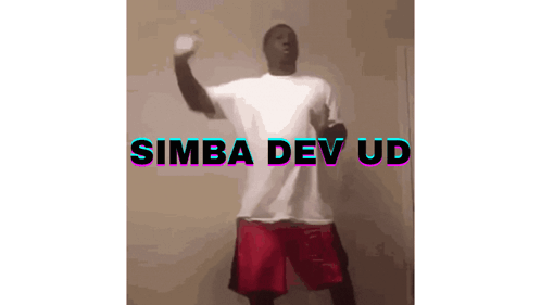 A Man In A White Shirt And Red Shorts Is Dancing With The Words Simba Dev Ud In The Background GIF