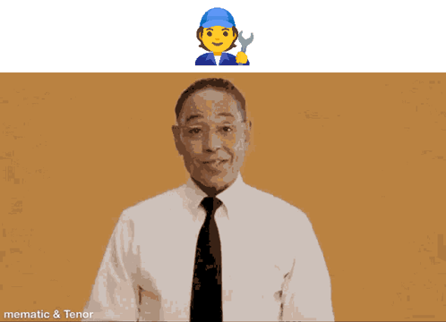 A Man In A White Shirt And Tie Holds A Wrench In His Hand GIF