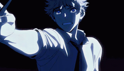 A Man In A White Shirt And Tie Is Holding A Knife In His Hand GIF