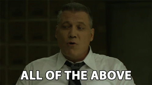 A Man In A White Shirt And Tie Is Saying All Of The Above GIF