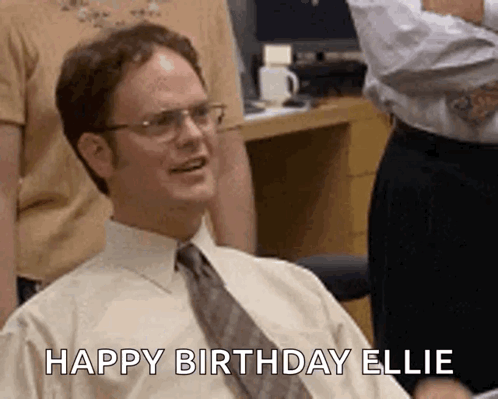 A Man In A White Shirt And Tie Is Smiling And Says Happy Birthday Ellie . GIF
