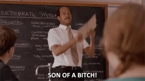 A Man In A White Shirt And Tie Is Standing In Front Of A Blackboard And Holding A Piece Of Paper In Front Of Him . GIF