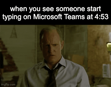 A Man In A White Shirt And Tie Is Typing On Microsoft Teams At 4:55 GIF