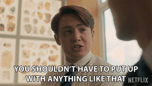 A Man In A White Shirt And Tie Says " You Shouldn 'T Have To Put Up With Anything Like That " GIF