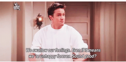 A Man In A White Shirt Is Saying We Swallow Our Feelings Even If It Means We 'Re Unhappy Forever Sound Good GIF