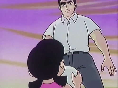 Man In White Shirt Standing Next To Girl In Pink Dress GIF