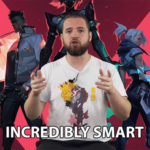 A Man In A White Shirt Says Incredibly Smart In Front Of A Video Game Character GIF