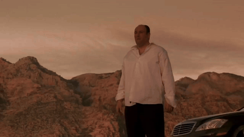 A Man In A White Shirt Stands In Front Of A Mercedes GIF