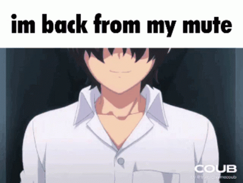 A Man In A White Shirt With The Words Im Back From My Mute Above Him GIF