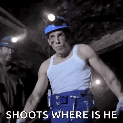 A Man In A White Tank Top And Blue Pants With The Words Shoots Where Is He GIF