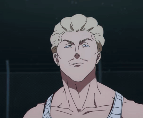 A Man In A White Tank Top Has His Hand To His Chin GIF