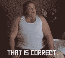 A Man In A White Tank Top Is Sitting On A Bed With The Words That Is Correct On The Bottom GIF