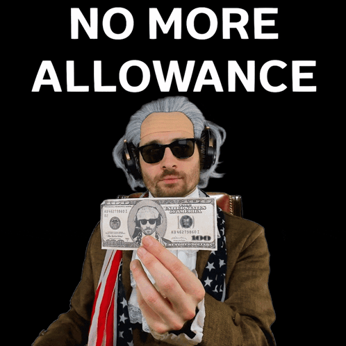 Man In Wig And Sunglasses Holding Money No More Allowance GIF