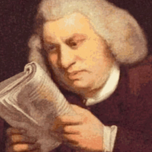 A Man In A Wig Is Reading A Newspaper In A Painting GIF
