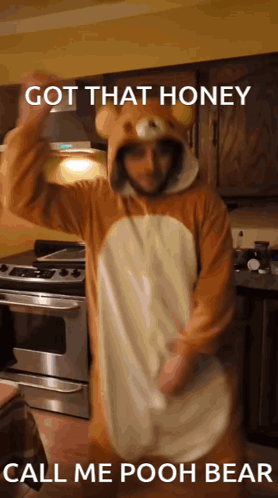 A Man In A Winnie The Pooh Bear Costume Is Dancing GIF