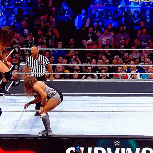Wrestler With Referee And Survivor Text GIF