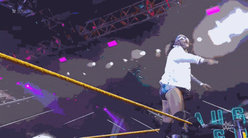 A Man In A Wrestling Ring With The Name August Grey On The Wall GIF