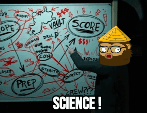 A Man In A Yellow Hat Stands In Front Of A White Board With The Words Science Written On It GIF