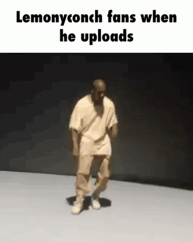 A Man In A Yellow Shirt Is Dancing In Front Of A Black Background . GIF