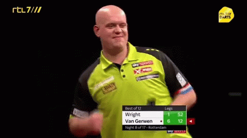 A Man In A Yellow Shirt Is Holding A Dart In His Hand And Screaming . GIF