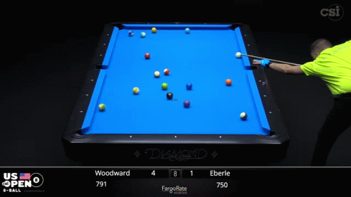A Man In A Yellow Shirt Is Playing Pool GIF