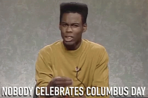 A Man In A Yellow Shirt Says Nobody Celebrates Columbus Day .. GIF