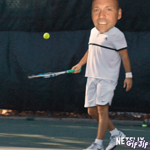 A Man In An Adidas Shirt Is Swinging A Tennis Racquet On A Tennis Court GIF