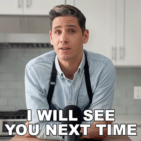 A Man In An Apron Is Sitting In Front Of A Microphone And Says I Will See You Next Time GIF