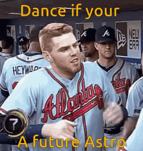A Man In An Atlanta Braves Jersey Is Dancing GIF