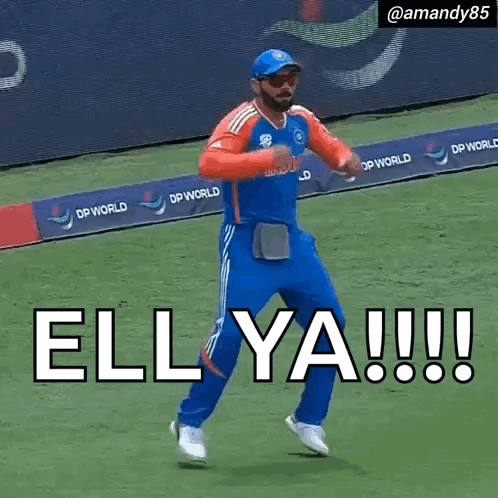 A Man In An India Jersey Is Dancing On A Field With The Caption Ellya !!! GIF