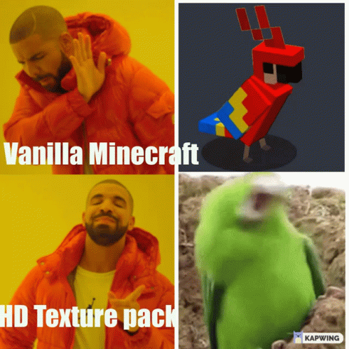 Man In Orange Jacket With Vanilla Minecraft Texture Pack GIF