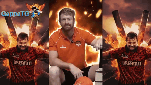 A Man In An Orange Shirt That Says Dream11 GIF