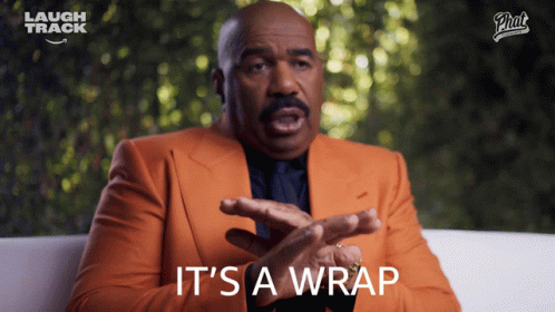A Man In An Orange Suit Says It 'S A Wrap With His Hands GIF