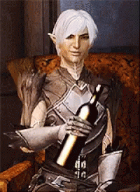 A Man In Armor Is Holding A Bottle Of Wine In His Hand GIF