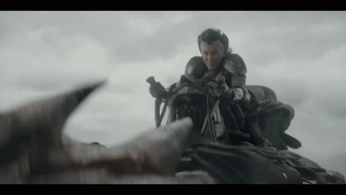 A Man In Armor Is Riding On The Back Of A Dragon .. GIF