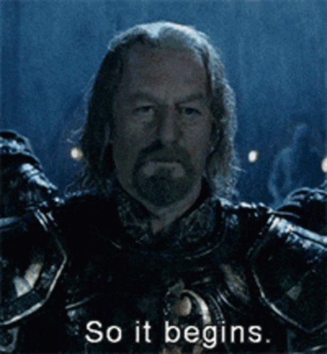 A Man In Armor With The Words So It Begins GIF