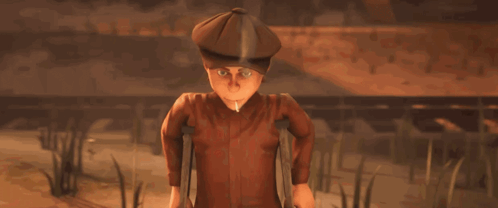 A Man In Crutches Is Walking With A Small Child GIF