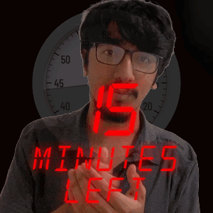 A Man In Front Of A Clock That Says 15 Minutes Left In Red GIF