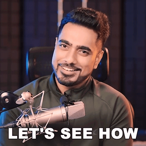 A Man In Front Of A Microphone With The Words Let 'S See How Below Him GIF