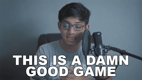 A Man In Front Of A Microphone With The Words This Is A Damn Good Game Above Him GIF