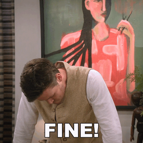 A Man In Front Of A Painting That Says Fine On It GIF