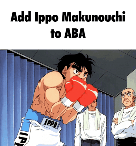 A Man In Ippo Boxing Gloves Stands In Front Of A Blue Curtain GIF